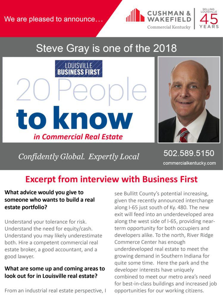 Steve Gray named 20 People to Know in Commercial Real Estate by Louisville Business First